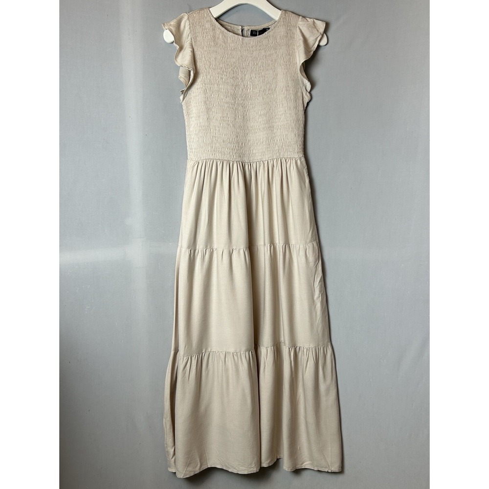 Zesica Midi Dress‎ Women's XSmall Summer Casual Short Sleeve Crew Neck - Apricot